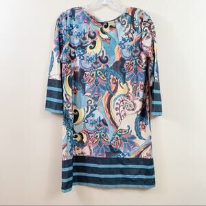 Mely New York Faux Suede Floral Blue Shift Dress